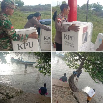 Personel Polsek Mdona Hyera Bersama PPK dan Panwascam Kawal Logistik Pemilu Menuju TPS Pada 2 Desa di Pulau Luang